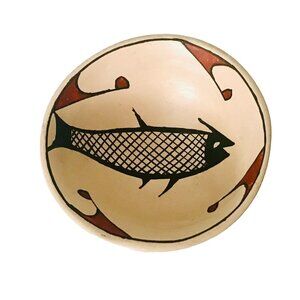 Mata Ortiz Artist Ismael Flores Polychrome Small Bowl Mexico Signed Pottery Fish